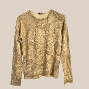 VINTAGELauren Ralph Lauren Size Medium Silk Cashmere Sweater Paisley Beige RARE